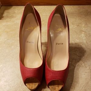Christian Louboutin cherry red canvas peeptoe